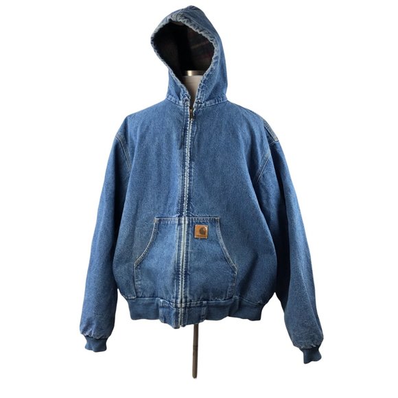 Carhartt Blanket Flannel Lined Hooded Mens Denim Jean Jacket A$AP Asap Rocky - Picture 2 of 16